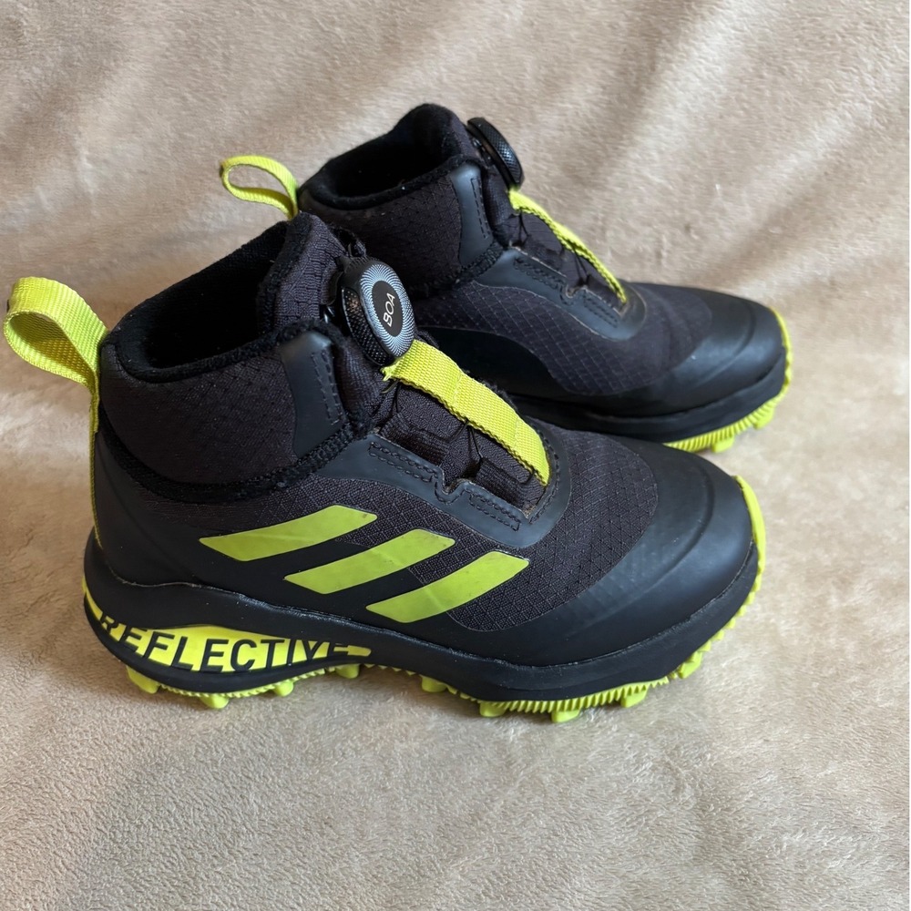 Adidas Terrex Mid BOA Kids Hiking Boots Black Neon Yellow Reflective Size 12K